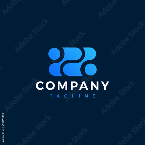Modern logo with a Company word in the middle with a "tagline" world isolated on a blue background