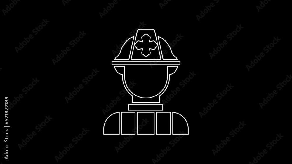 White line Firefighter icon isolated on black background. 4K Video motion graphic animation White line Firefighter icon isolated on black background. 4K Video motion graphic animation