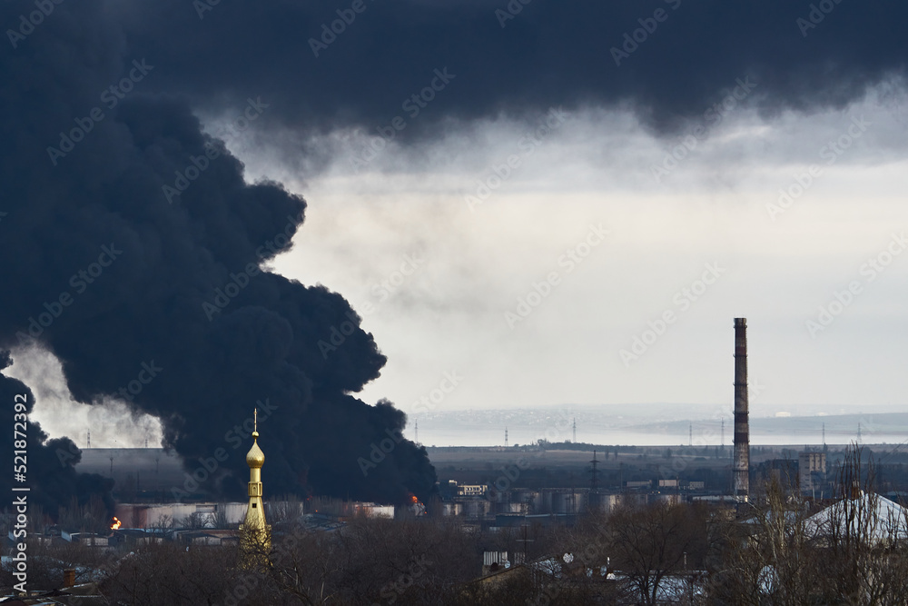 Russian guided rocket attacks on an oil refinery and adjacent oil storage facility in Odessa, Ukraine, 3 April 2022