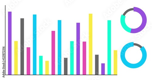 Animated Infographics set. Animation of two different charts and graphs in bright color isolated on white background. High quality 4k resoluton footage photo