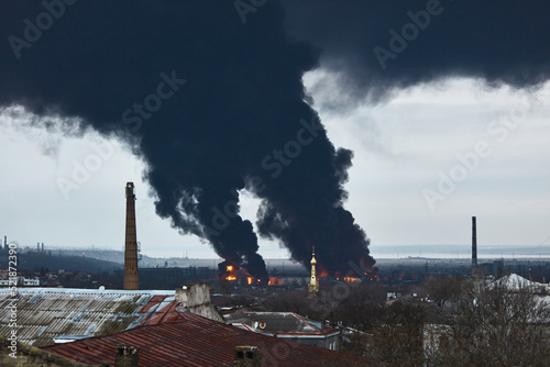 Russian guided rocket attacks on an oil refinery and adjacent oil storage facility in Odessa, Ukraine, 3 April 2022 photo