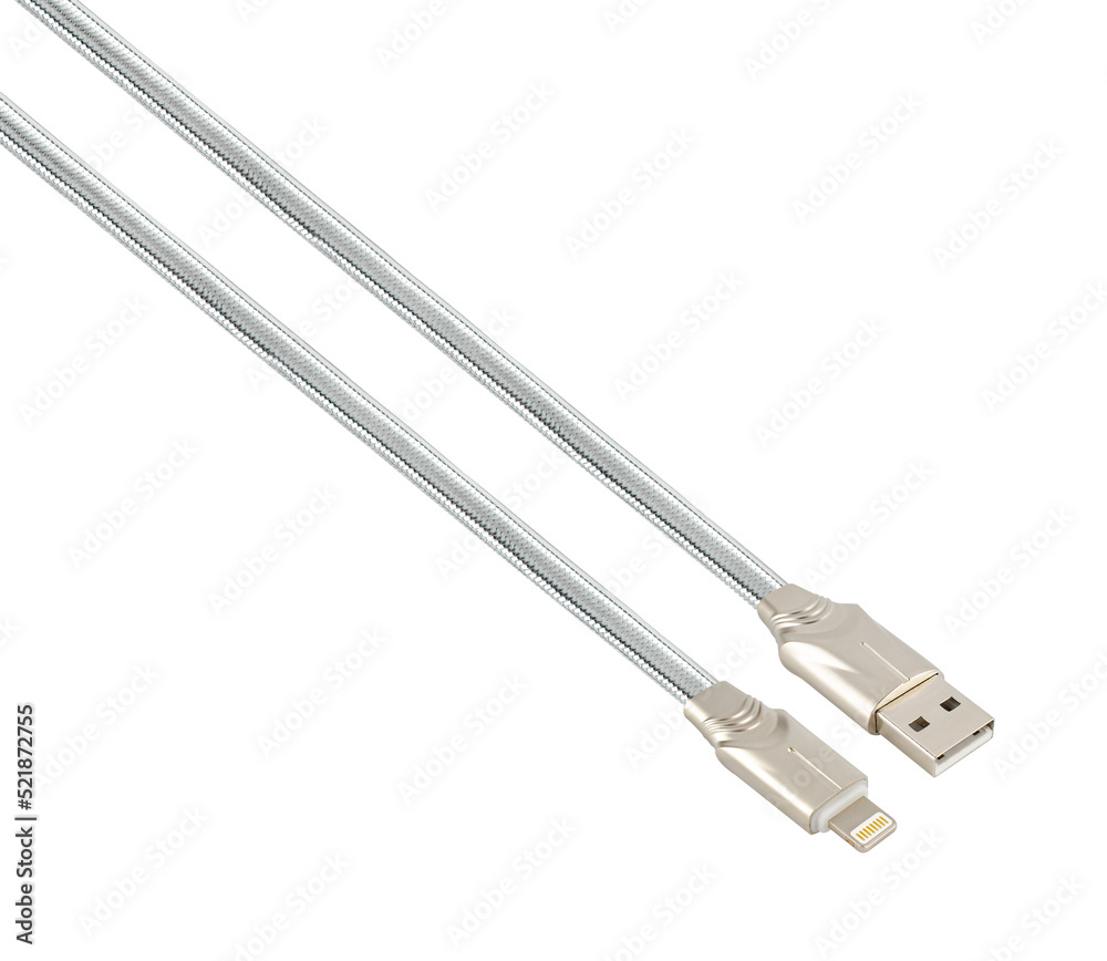 cable with USB connector, Lightning, isolated on white background cable with USB connector, Lightning, isolated on white background