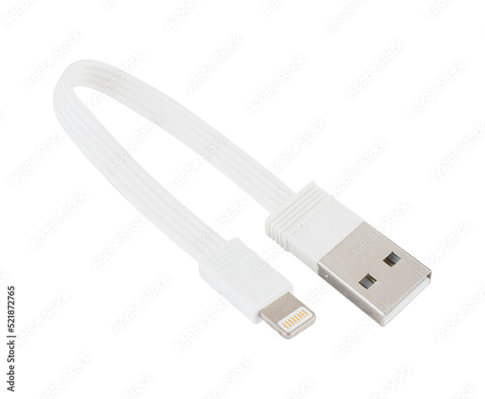 cable with USB connector, Lightning, isolated on white background cable with USB connector, Lightning, isolated on white background