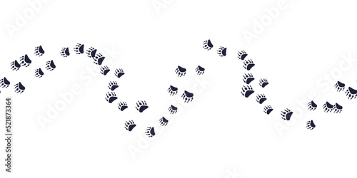 Seamless pattern with traces of wild animals in cartoon style isolated on white background. Footprint graphic. Repeated pattern trail traces of bear foot. Shape paw. Vector flat illustration photo