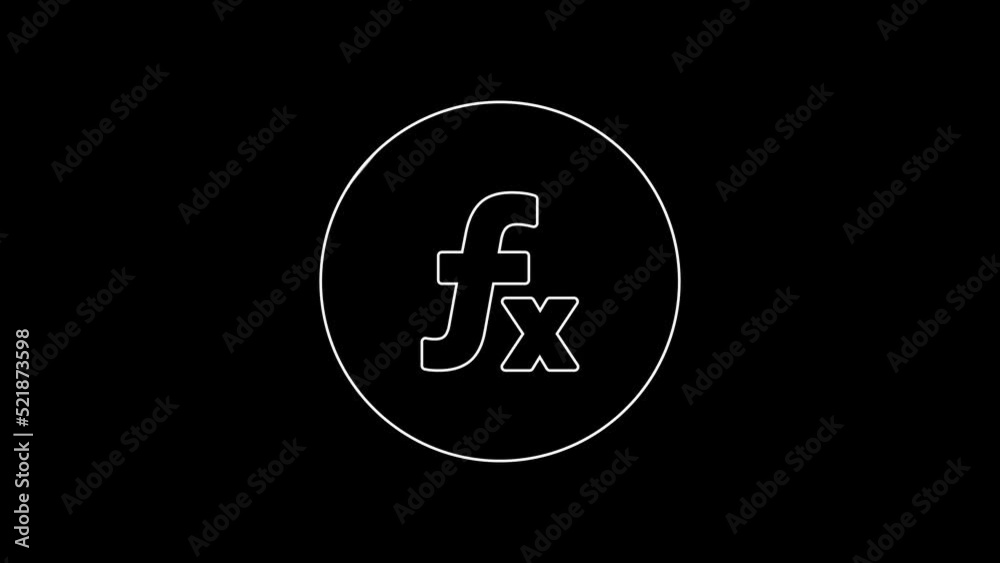 White line Function mathematical symbol icon isolated on black background. 4K Video motion graphic animation White line Function mathematical symbol icon isolated on black background. 4K Video motion graphic animation
