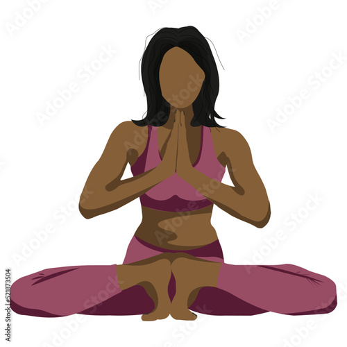 Dark-skinned yogi in a lotus position in a purple suit
