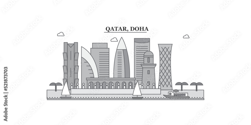 Qatar, Doha city skyline isolated vector illustration, icons