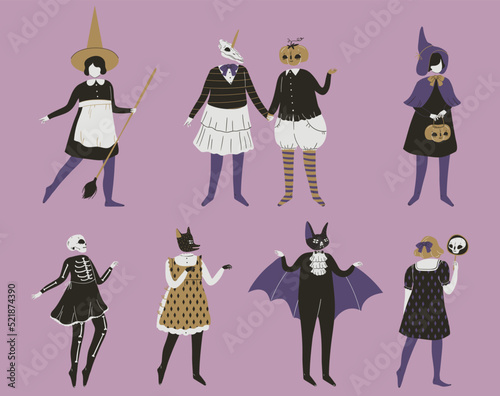 Vintage characters in Halloween party costumes