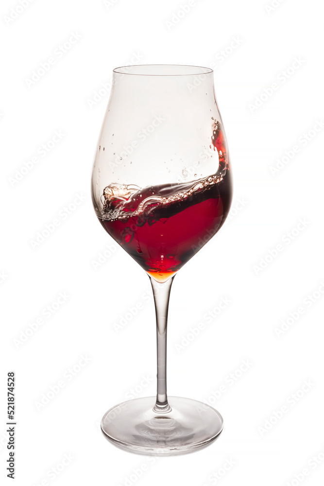 glass of red wine with splash glass of red wine with splash