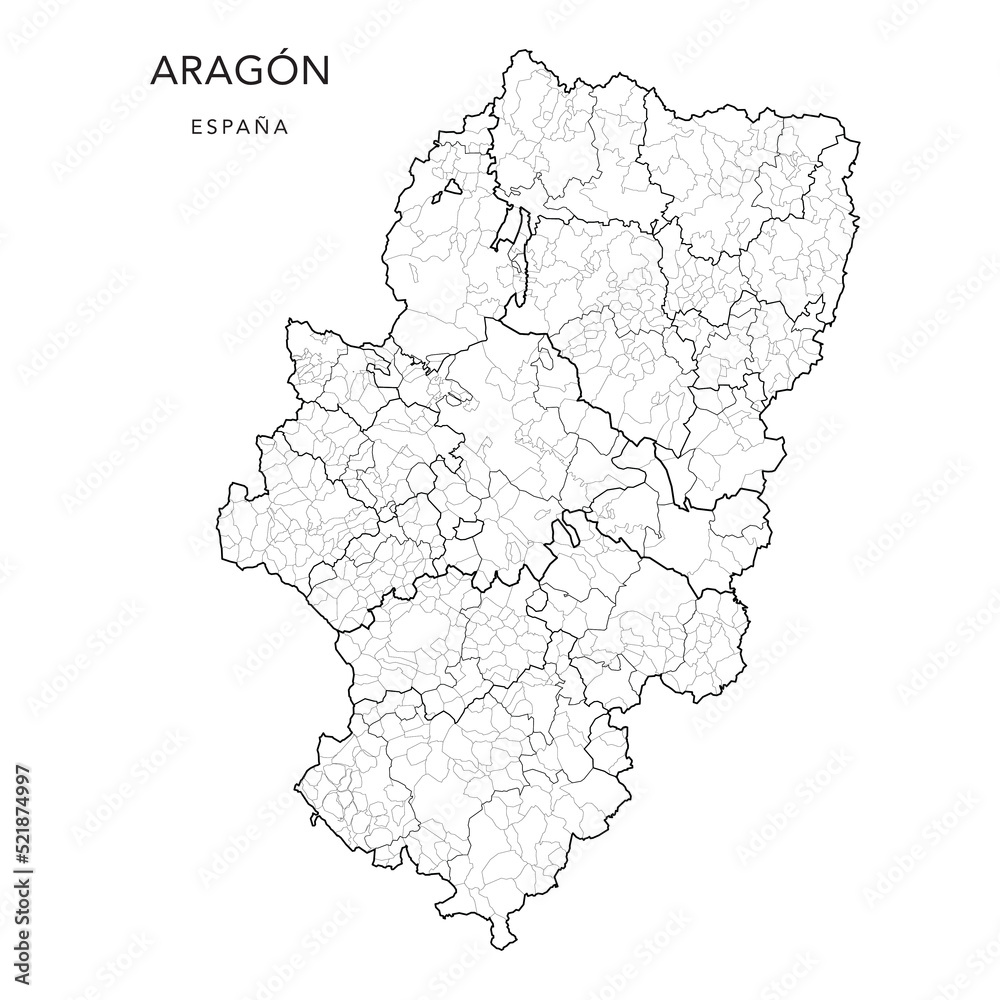 Geopolitical Vector Map of the Autonomous Community of Aragon (Aragón
