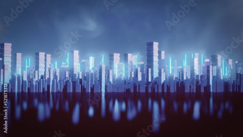 3D dark city of cyberspace metaverse digital landscape of futuristic background concept. 3d illustration rendering © Thannaree