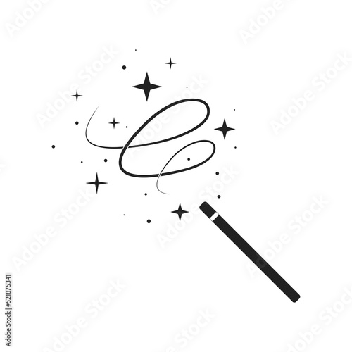 Wand magic stick icon vector template. Magic wand wizard vector icon - movement with stars