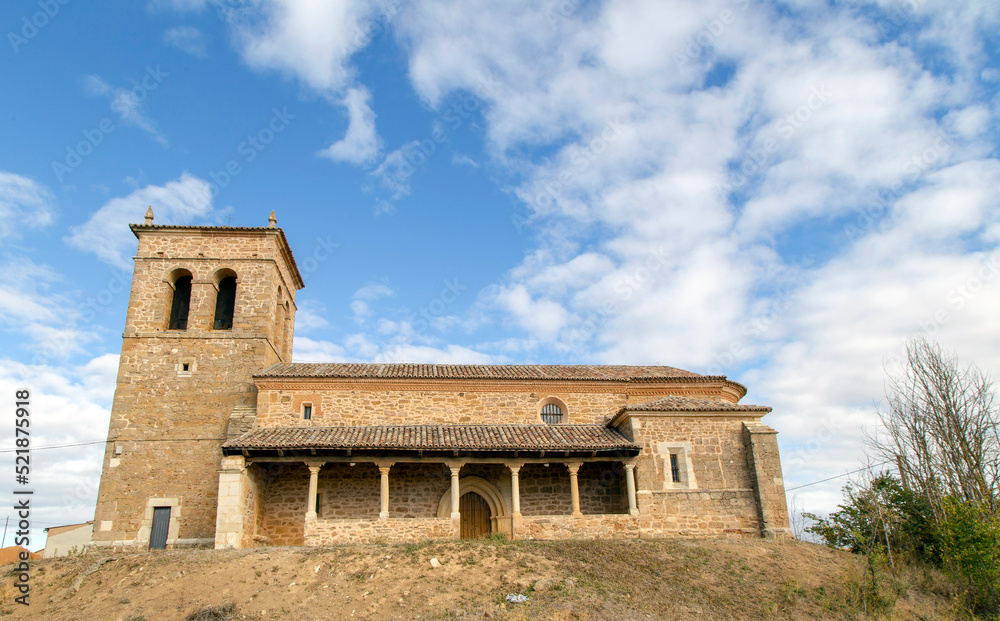 Church of San Martin. Built in Romanesque style, of which only the chevet dating from the 13th century is preserved. Hijosa de Boedo, Palencia, Spain.