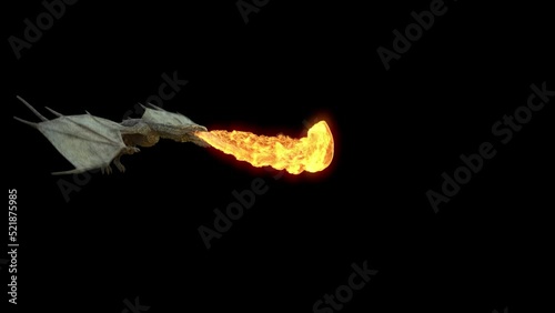 Animated realistic Dragon flies and breathes flame. Seamless loop with alpha channel, 30 FPS.