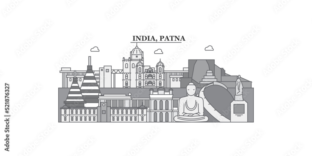 India, Patna city skyline isolated vector illustration, icons