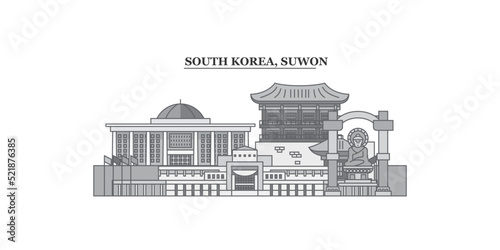 Korea, Suwon city skyline isolated vector illustration, icons photo