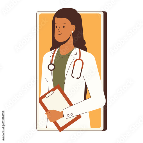 Woman online doctor flat vector design. Medical consultation service concept.