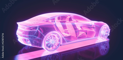 Obraz na plátně 3d rendered car - Octane shader and wireframe