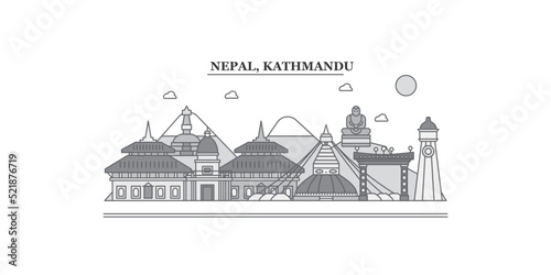 Nepal, Kathmandu city skyline isolated vector illustration, icons
