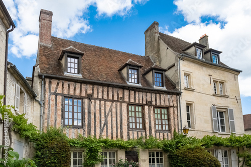 Senlis, medieval city in France, ancient house in the center 