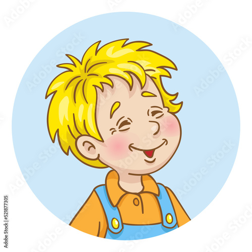 Portrait of a cute smiling boy. Avatar icon in a circle. In cartoon style. Isolated on white background. Vector illustration.
