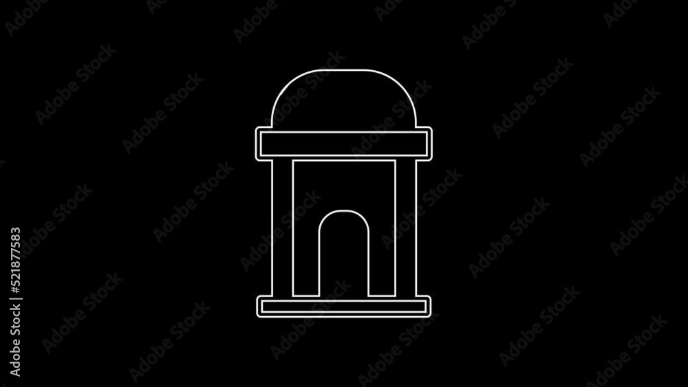 White line Old crypt icon isolated on black background. Cemetery symbol. Ossuary or crypt for burial of deceased. 4K Video motion graphic animation White line Old crypt icon isolated on black background. Cemetery symbol. Ossuary or crypt for burial of deceased. 4K Video motion graphic animation