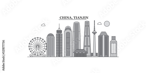 China, Tianjin city skyline isolated vector illustration, icons photo