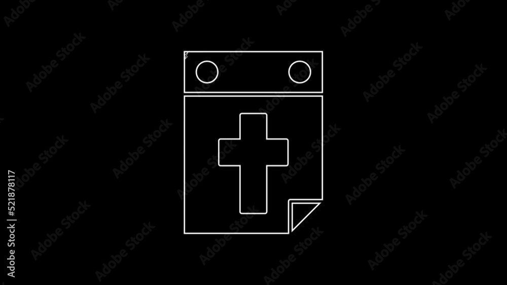 White line Calendar death icon isolated on black background. 4K Video motion graphic animation White line Calendar death icon isolated on black background. 4K Video motion graphic animation