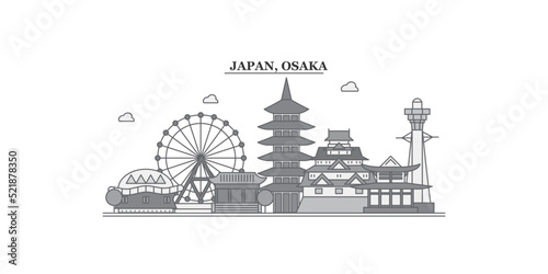 Japan, Osaka city skyline isolated vector illustration, icons