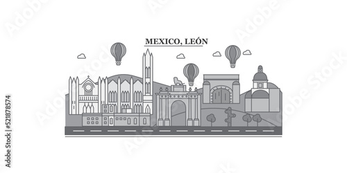 Mexico, Leon city skyline isolated vector illustration, icons