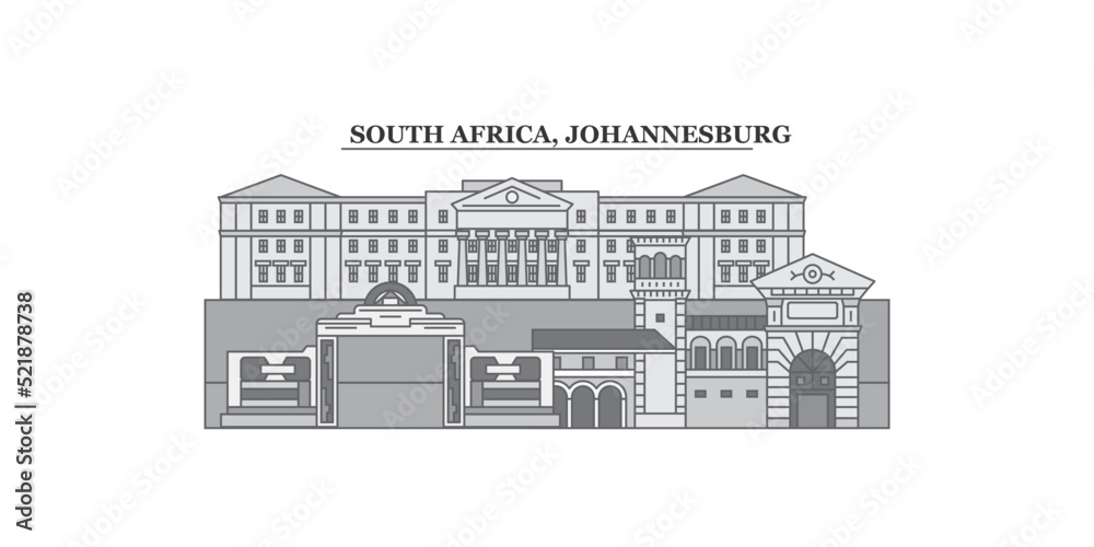 Fototapeta premium South Africa, Johannesburg city skyline isolated vector illustration, icons