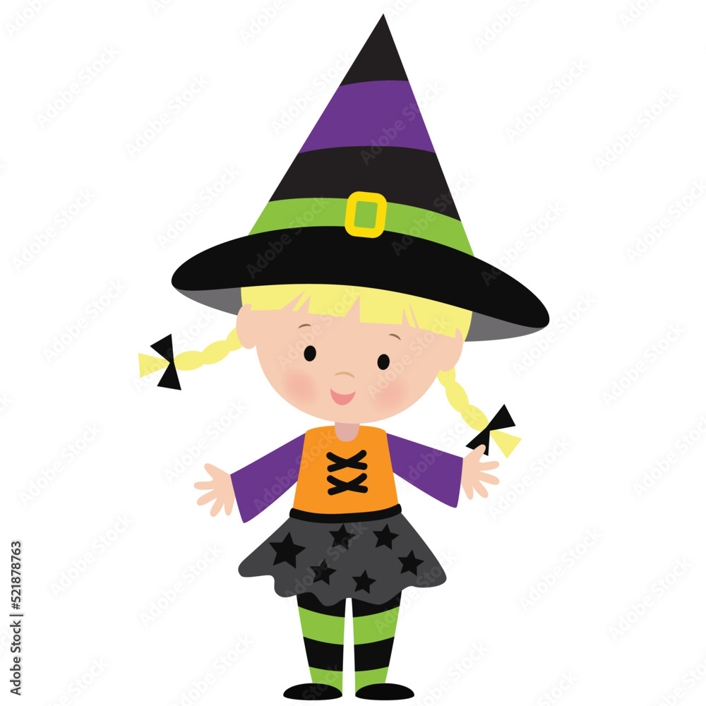 Cute little Halloween witch vector cartoon illistration