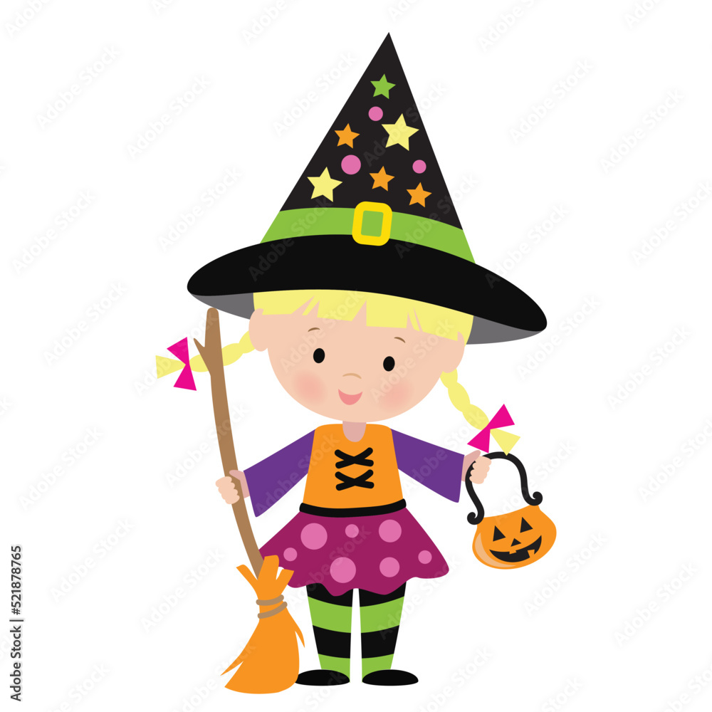Cute little Halloween witch vector cartoon illistration Cute little Halloween witch vector cartoon illistration