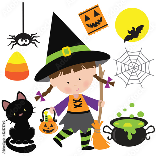 Cute little Halloween witch vector cartoon illistration