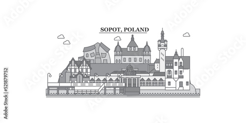Obraz na płótnie Poland, Sopot city skyline isolated vector illustration, icons w salonie
