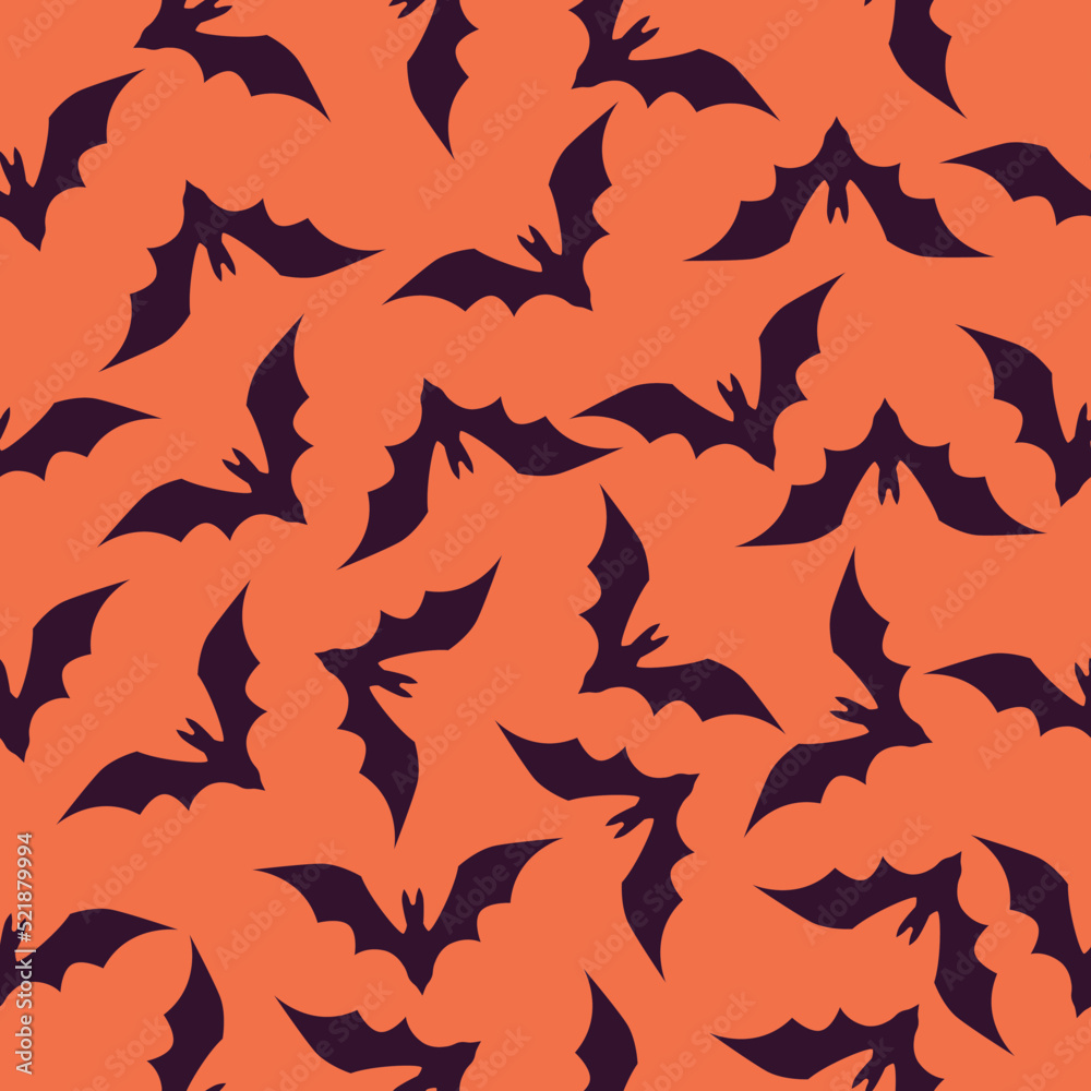 Traditional Halloween vector seamless background. Repeating pattern with flying bats on orange background. Ready for printing on textile, fabric, bedding and other seamless surfaces. Traditional Halloween vector seamless background. Repeating pattern with flying bats on orange background. Ready for printing on textile, fabric, bedding and other seamless surfaces.