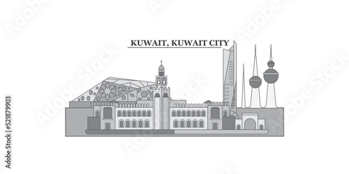 Kuwait, Kuwait City city skyline isolated vector illustration, icons