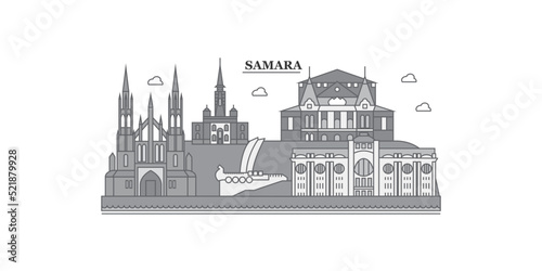 Russia, Samara city skyline isolated vector illustration, icons photo