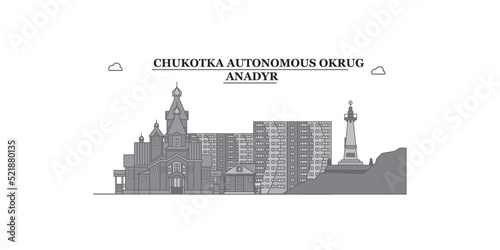 Russia, Anadyr city skyline isolated vector illustration, icons