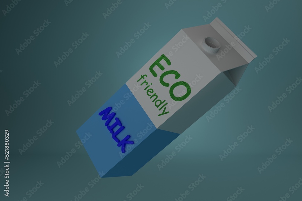 Eco friendly milk package on a blue background. 3D render