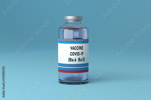 Coranavirus vaccine vial. The new Omicron Ba. Blue background. 3D render. photo