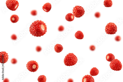 Wallpaper Mural Falling wild Strawberry isolated on white background, selective focus Torontodigital.ca