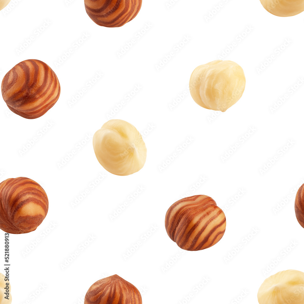 Hazelnut peeled isolated on white background, SEAMLESS, PATTERN Hazelnut peeled isolated on white background, SEAMLESS, PATTERN