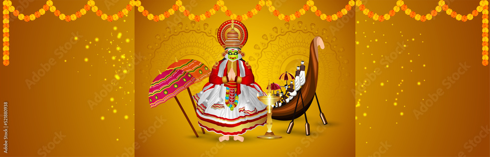 South indian festival happy onam celebration banner or header