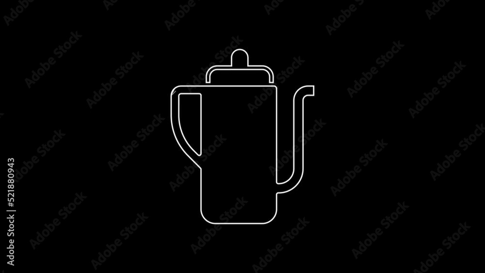 White line Traditional Chinese tea ceremony icon isolated on black background. Teapot with cup. 4K Video motion graphic animation White line Traditional Chinese tea ceremony icon isolated on black background. Teapot with cup. 4K Video motion graphic animation