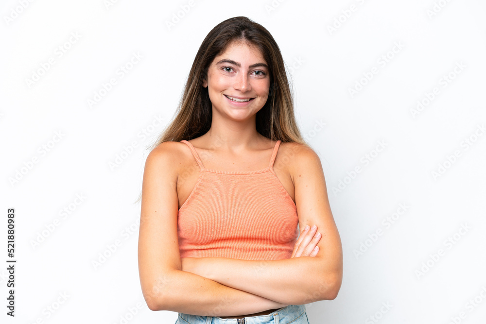 Young caucasian woman isolated on white background keeping the arms crossed in frontal position Young caucasian woman isolated on white background keeping the arms crossed in frontal position
