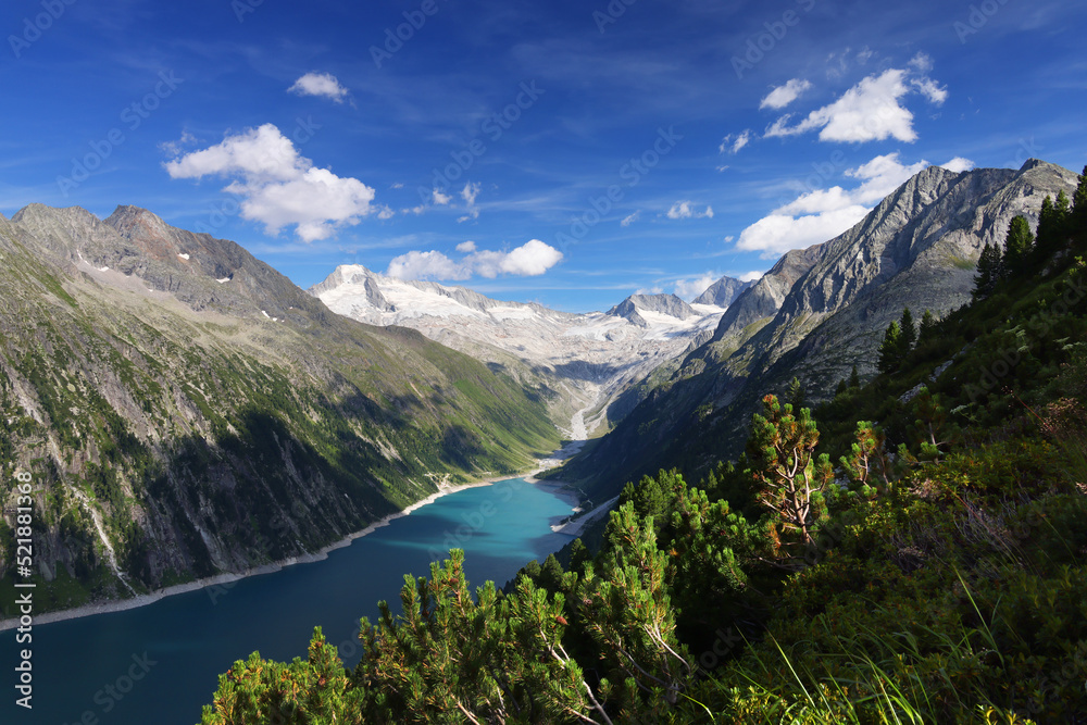 Zillertal Alps near the Schlegeisspeicher glacier reservoir in Austria, Europe