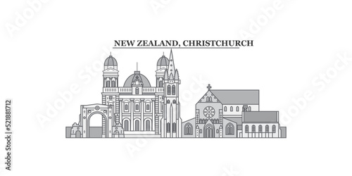 New Zealand, Christchurch city skyline isolated vector illustration, icons