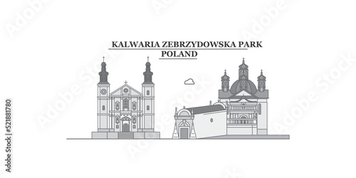 Poland, Kalwaria Zebrzydowska city skyline isolated vector illustration, icons photo