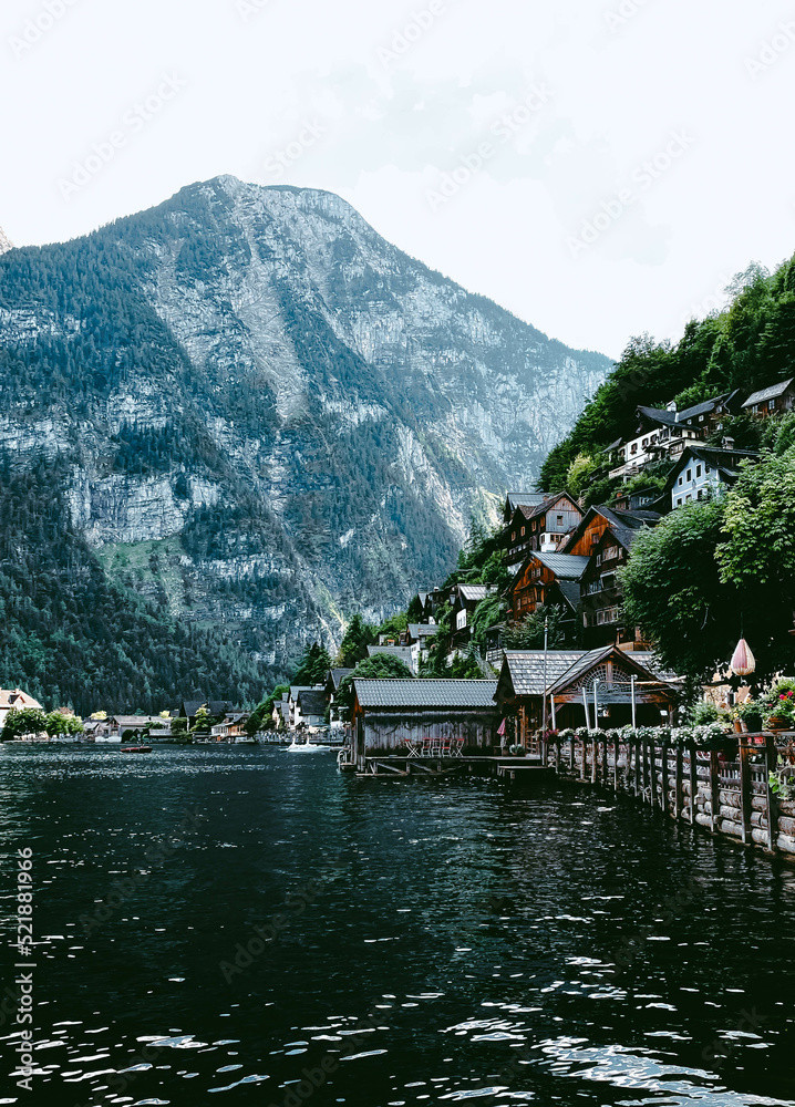 Wonderfull Lake in Hallstatt in Austria Forest Village Church Wonderfull Lake in Hallstatt in Austria Forest Village Church
